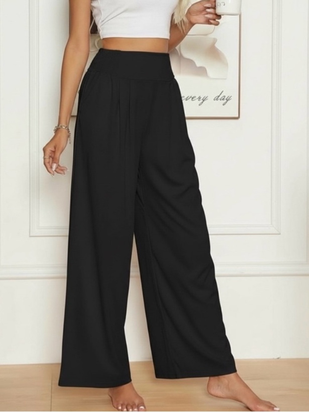 cloth & stone, Tencel Wide-Leg High-Waist Pants, M